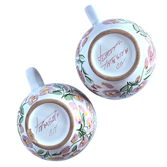 Terra Pink Rose Floral Hand Painted Ceramic 16oz Large Coffee Mugs Set Of 2 - Picture 8 of 14